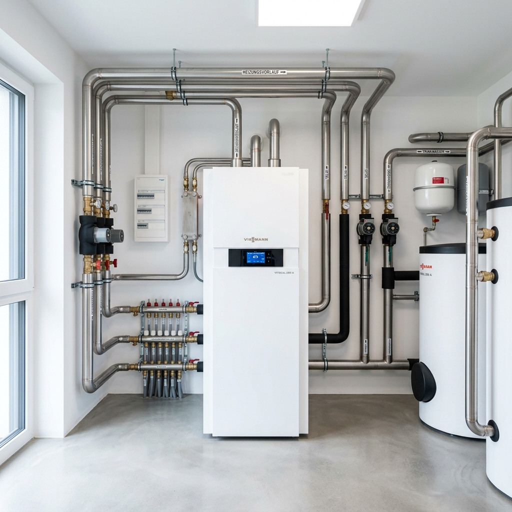 Moderne Heizungsanlage und Wärmepumpe